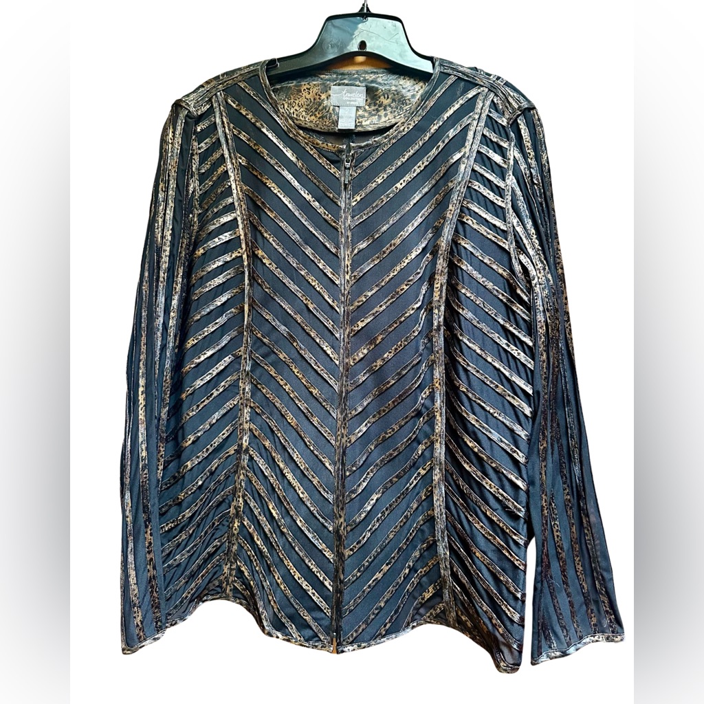 Chicos’s Travelers Jacket, Gold And Black, Size 2.